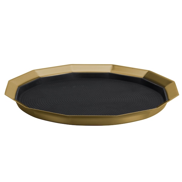 Paneled Tray with Removable Insert, 12" diameter, Stainless Steel, Vintage Gold